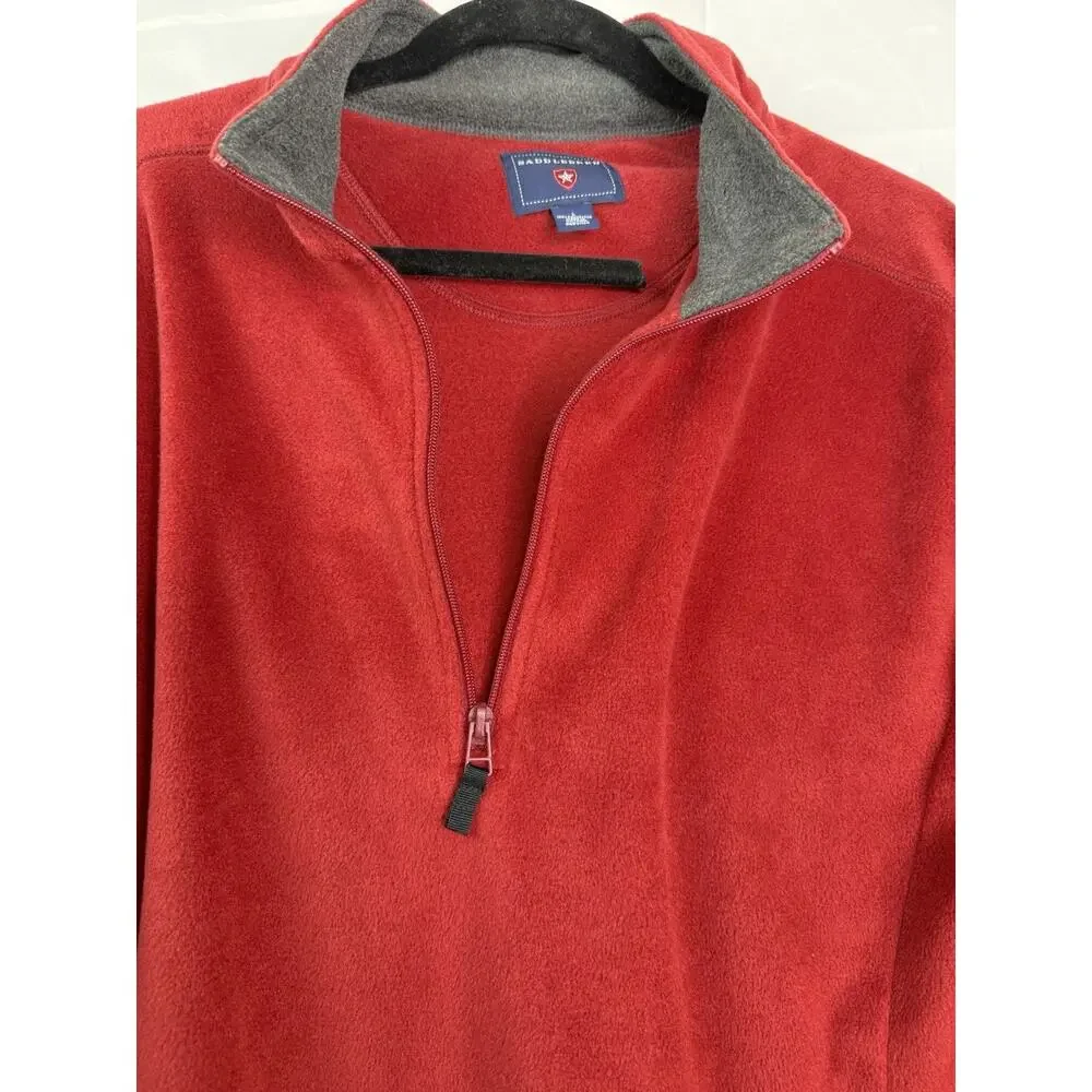 Saddlebred Red Pullover Men L 1/4 Zip Fleece Long Sleeve Maroon‎ College Preppy